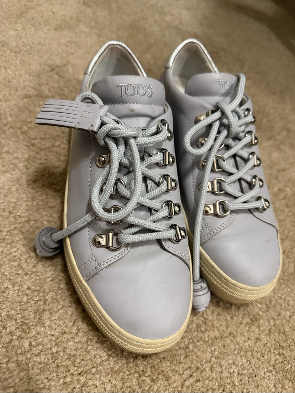Tod's Light Gray Leather Sneakers with Cream Sole
